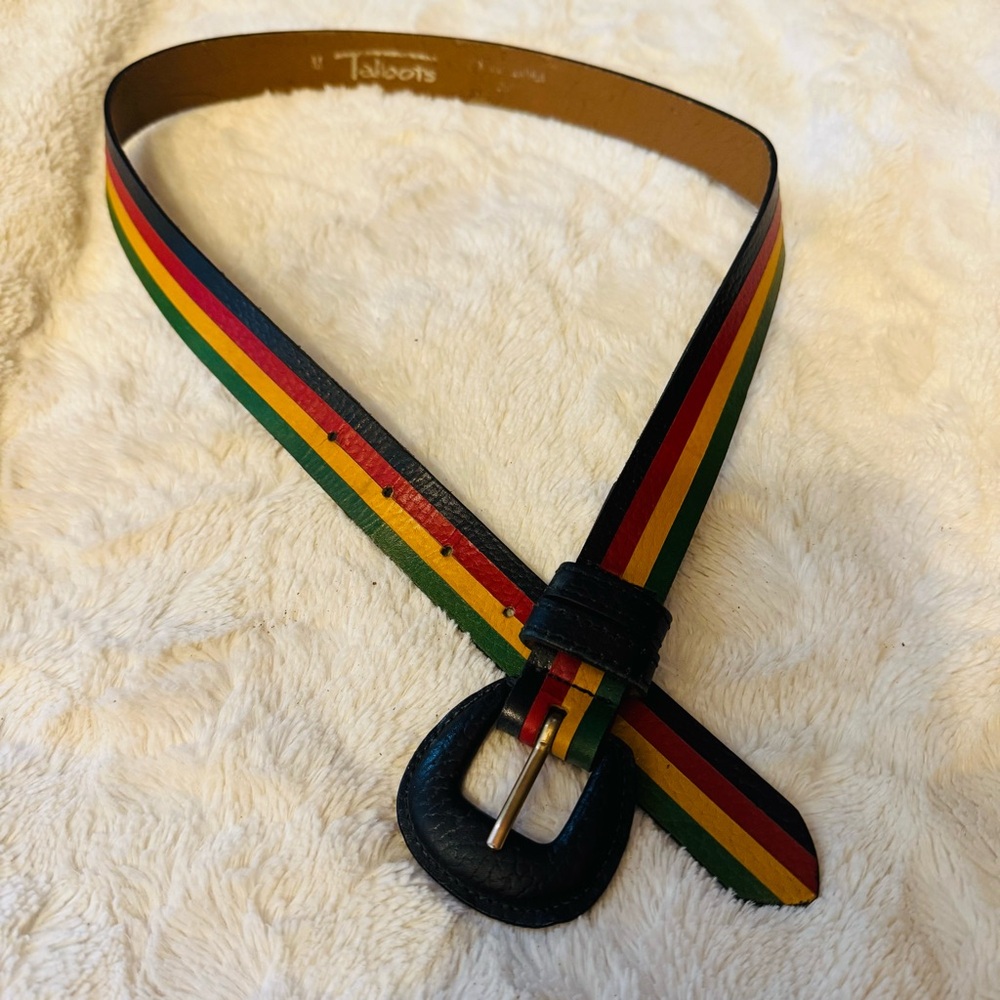 Talbots Women’s Belt Black Buckle Rasta Red Yellow Green‎ Size M Vintage